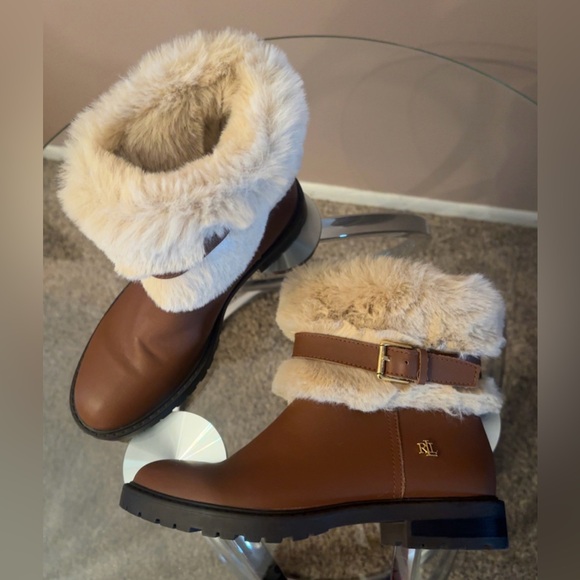 New Lauren Ralph Lauren Fur-Lined Ankle Boots - Picture 2 of 8